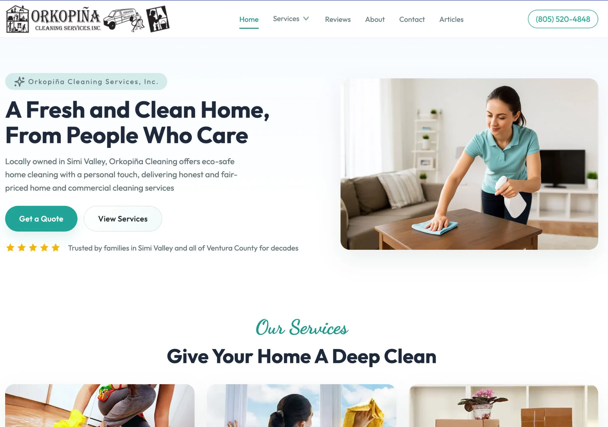 Screenshot of Orkopina Cleaning Services website